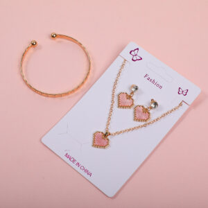 Heart Rhinestone Necklace, Stud Earrings and Bracelet Set - Image 2
