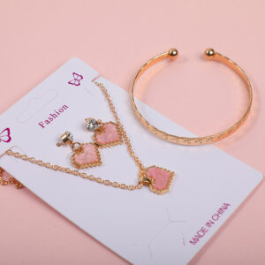 Heart Rhinestone Necklace, Stud Earrings and Bracelet Set - Image 3