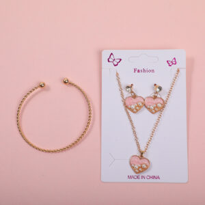 Heart Pearl Necklace, Stud Earrings and Bracelet Set - Image 1