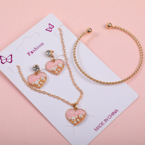 Heart Pearl Necklace, Stud Earrings and Bracelet Set - Image 3