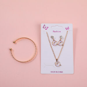 Pink Moon Zircon Necklace, Earrings and Bracelet Set - Image 1