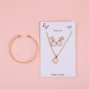 Hexagon Necklace, Stud Earrings and Bracelet Set - Image 1