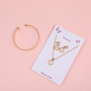 Hexagon Necklace, Stud Earrings and Bracelet Set - Image 2