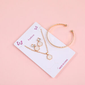Hexagon Necklace, Stud Earrings and Bracelet Set - Image 3