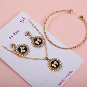 Bowknot Black Tag Necklace, Earrings and Bracelet Set - Image 3