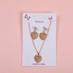 Heart Pave Rhinestone Necklace and Stud Earrings Set - Image 1