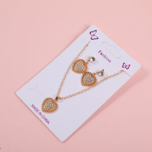 Heart Pave Rhinestone Necklace and Stud Earrings Set - Image 2