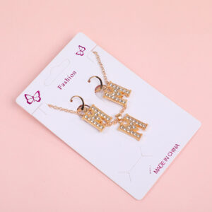 Big Letter 'H' Pave Rhinestone Necklace and Stud Earrings Set-1 - Image 3