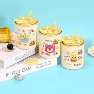 Cartoon Bear Glass with Straw - 400ml (Color Box) - Image 1