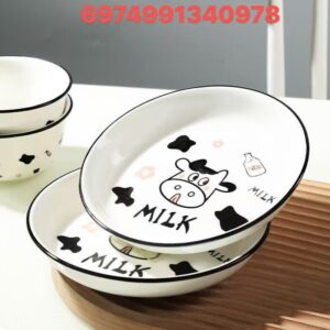 8-inch Cartoon Cow Ceramic Plate - Image 1