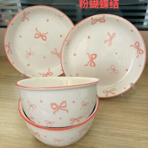 8-Inch Pink Bow Ceramic Plate - Image 1