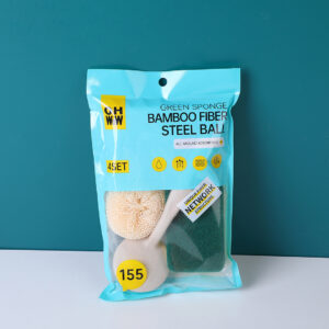 Green sponge bamboo fiber ball 4pcs-155-1 - Image 3
