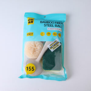 Green sponge bamboo fiber ball 4pcs-155-1 - Image 4