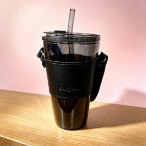 500ml Glass Straight Tumbler with Straw & Crossbody Strap Cup Sleeve(Color Box Packaged) - Image 1