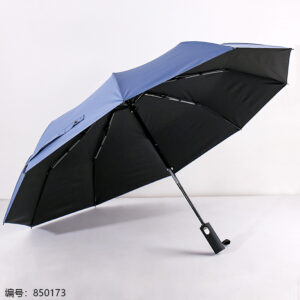 F3024 Three-Fold Auto Open Black Coating Umbrella with Striped Handle - Image 3