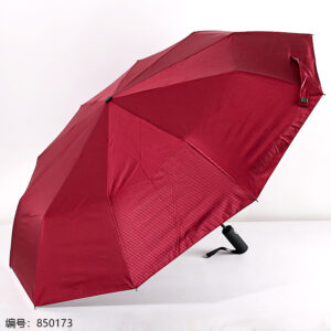 F3024 Three-Fold Auto Open Black Coating Umbrella with Striped Handle - Image 4