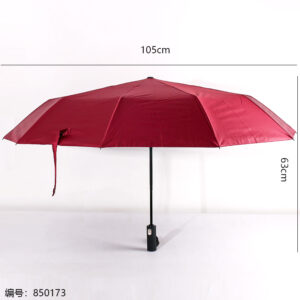 F3024 Three-Fold Auto Open Black Coating Umbrella with Striped Handle - Image 5