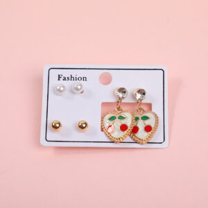 Heart and Cherry 3 Pairs Earrings - Image 1