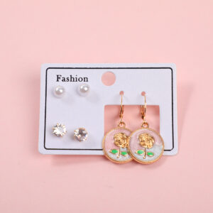 Enamel Rose 3 Pairs Earrings - Image 1