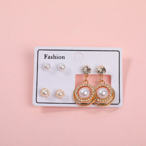 Round Pearl Luxury 3 Pairs Earrings - Image 1