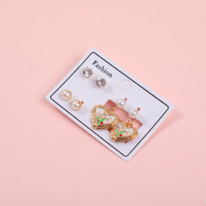 Heart Pearl 3 Pairs Earrings - Image 2