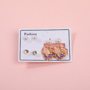 Heart Rose 3 Pairs Earrings - Image 1