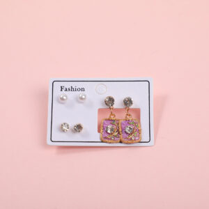 Rhinestone Bamboo Leaf 3 Pairs Earrings-1 - Image 1