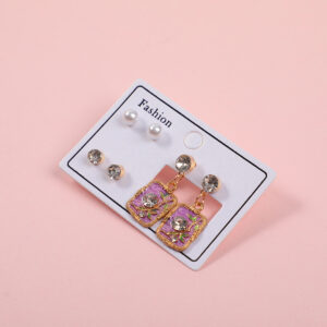 Rhinestone Bamboo Leaf 3 Pairs Earrings-1 - Image 2