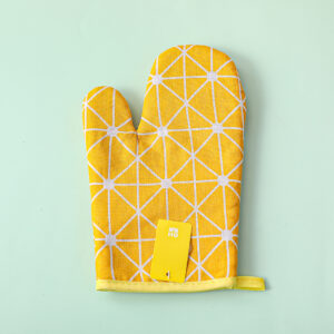 Cotton and linen yellow checkerboard heat insulation gloves - Image 2