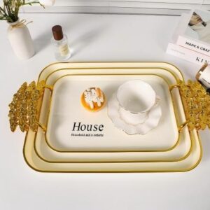 Rose Handle White Rectangular Tray – Medium42*27cm - Image 1