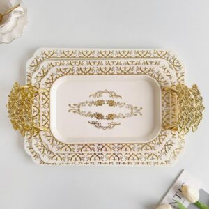 Butterfly Handle Rectangular Wide-Edge Tray – Medium (White)41*26 - Image 1
