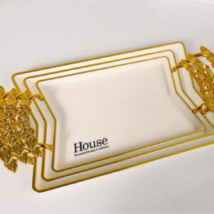 Rose Handle White Diamond-Shaped Tray – Medium38*25cm - Image 1
