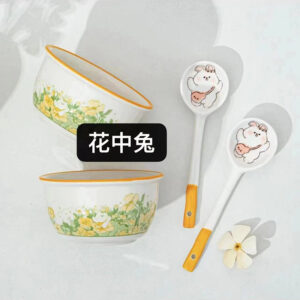Influencer flower and rabbit ceramic flat spoon - Image 1