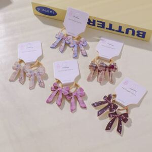 Checkered Bowknot Hair Ties 2pcs - Image 1