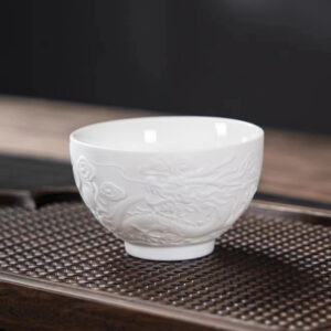 Matt ice white relief dragon teacup 50ml - Image 1