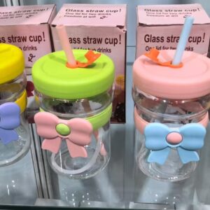 Butterfly Straw Glass Cup 450ML (Color Box Packing) - Image 1
