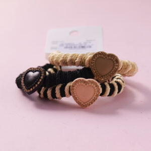 Heart Rhinestone Woven Hair Ties 3pcs - Image 2