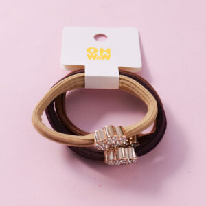 Rhinestone Flower Woven Hair Ties 3pcs - Image 1