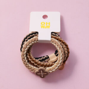 Small Flower Rhinestone Woven Hair Ties 3pcs - Image 1