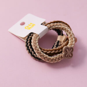 Small Flower Rhinestone Woven Hair Ties 3pcs - Image 2