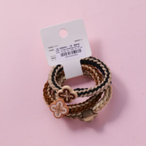 Small Flower Rhinestone Woven Hair Ties 3pcs - Image 3