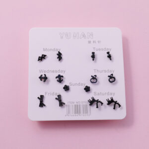 Random Mixed Style Black 7Pairs Earring-5 - Image 1