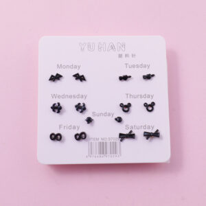 Random Mixed Style Black 7Pairs Earring-6 - Image 1