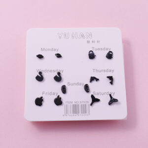Random Mixed Style Black 7Pairs Earring-3 - Image 1