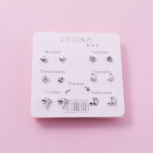 Random Mixed Style Silver 7Pairs Earring-7 - Image 1
