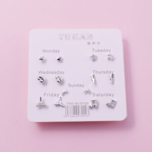 Random Mixed Style Silver 7Pairs Earring-3 - Image 1