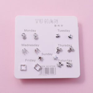 Random Mixed Style Silver 7Pairs Earring-6 - Image 1