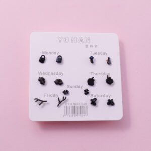 Random Mixed Style Black 7Pairs Earring-1 - Image 1