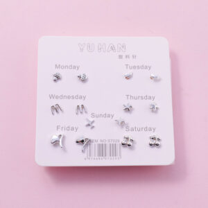 Random Mixed Style Silver 7Pairs Earring-1 - Image 1