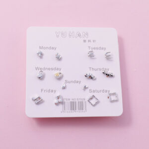 Random Mixed Style Silver 7Pairs Earring-5 - Image 1